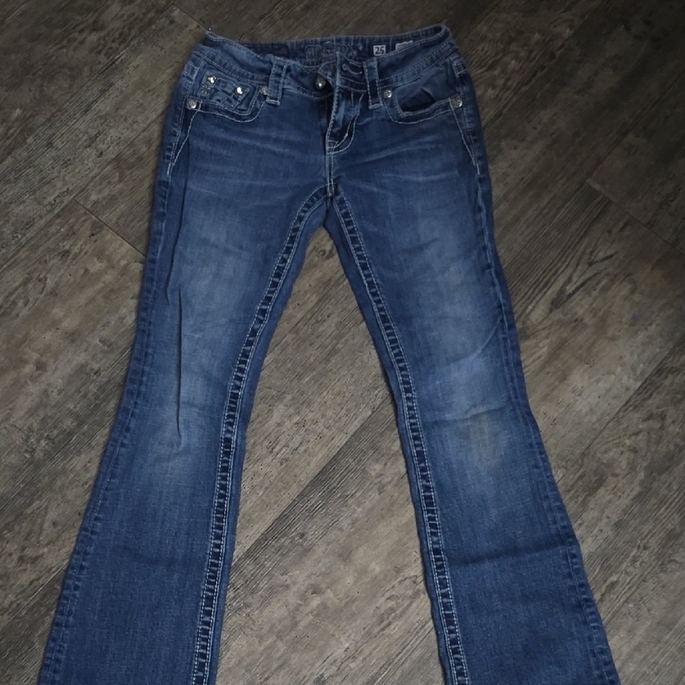 Miss Me Dark Blue Boot Cut Jeans with Stud Accents